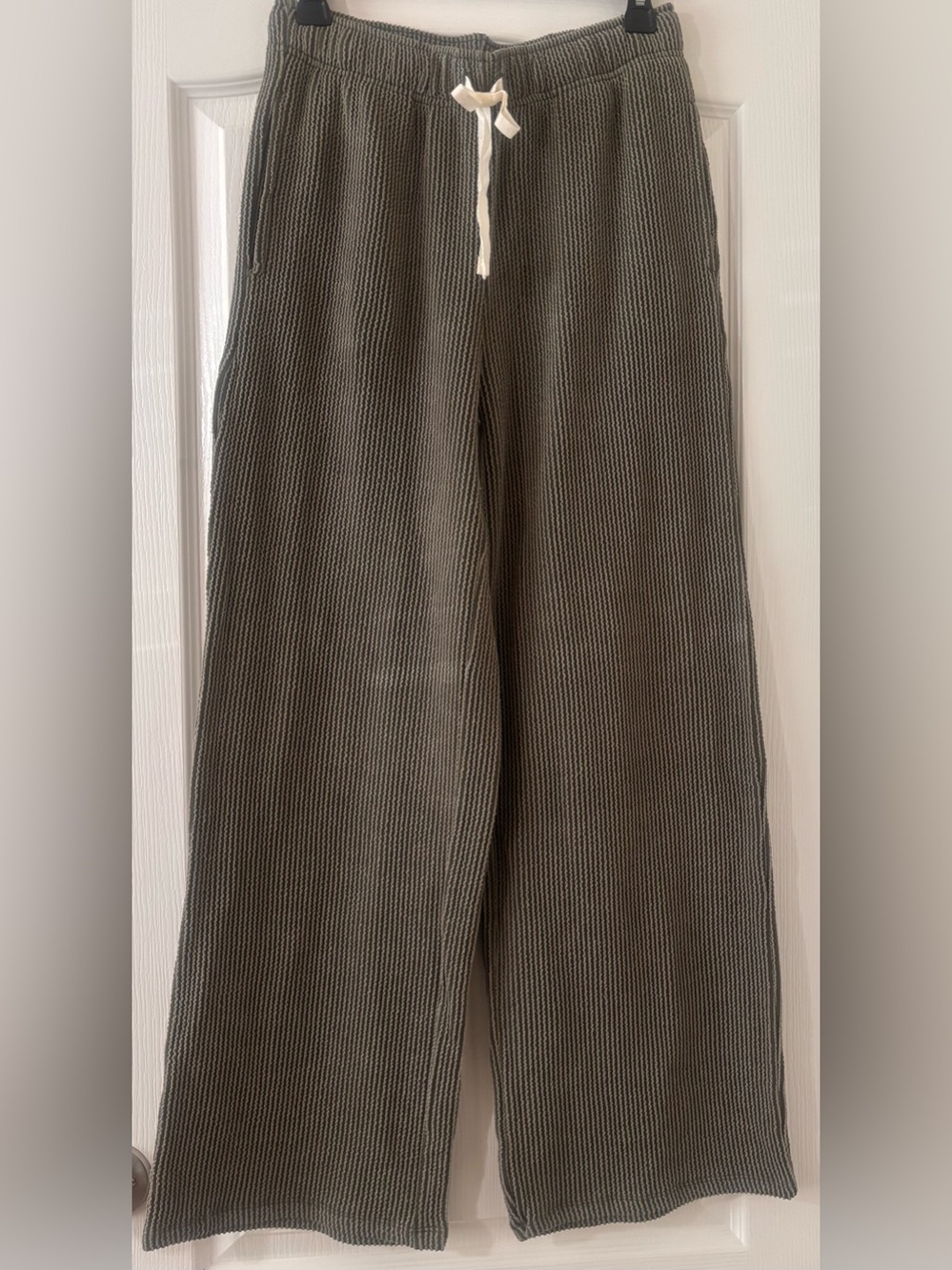 Zenana Ribbed 2pc Lounge Set Olive Green Wide Leg Pants M NWOT - Picture 5 of 8